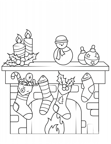 Christmas Fireplace coloring page image