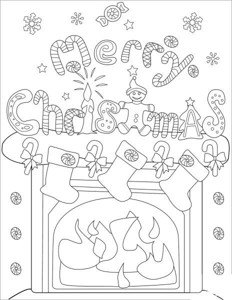 Christmas Fireplace Decorations coloring page image