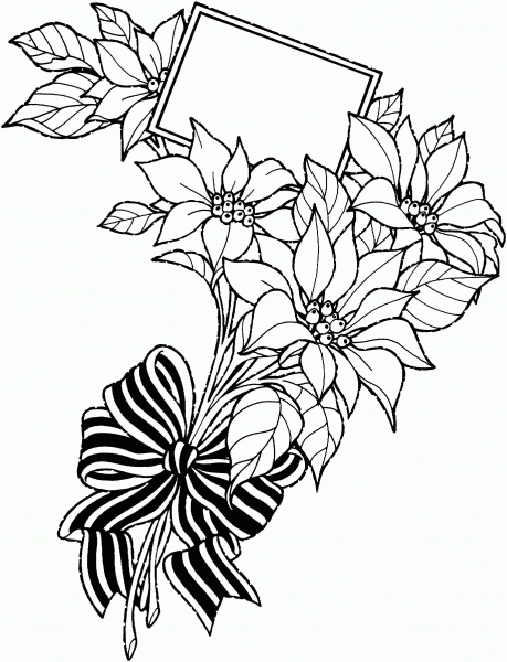 Christmas Flower Bouquet with Greeting Card coloring page image
