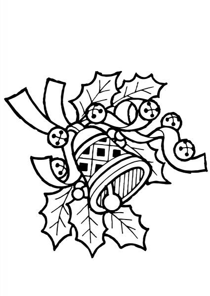 Christmas Holly with Jingle Bells coloring page image