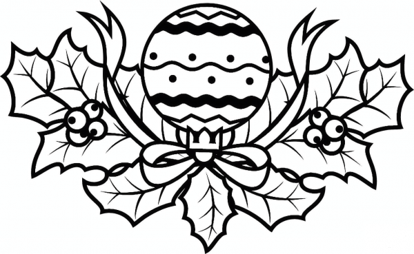 Christmas Holly with Ornament coloring page image