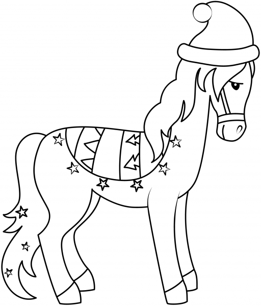 Christmas Horse coloring page image