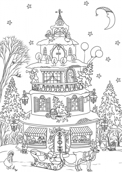 Christmas House coloring page image