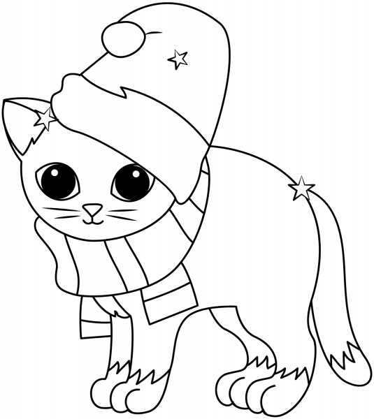 Christmas Kitten coloring page image