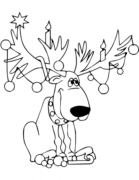 Christmas Lights on Reindeer Antlers coloring page image