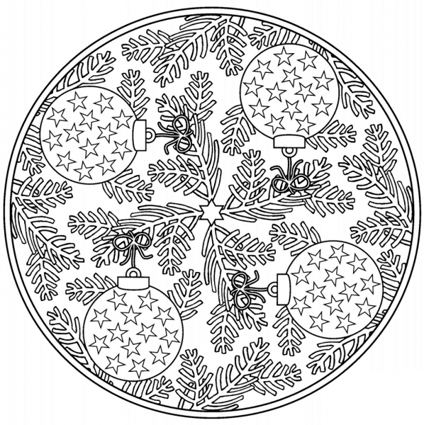 Christmas Mandala with Baubles coloring page image