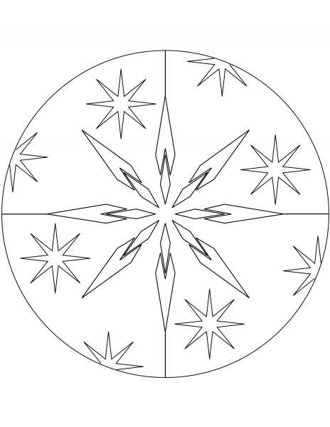 Christmas Mandala with Stars coloring page image