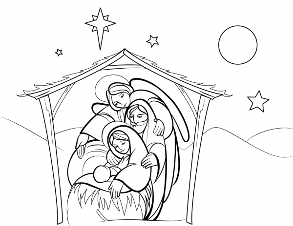 Christmas Manger Scene coloring page image
