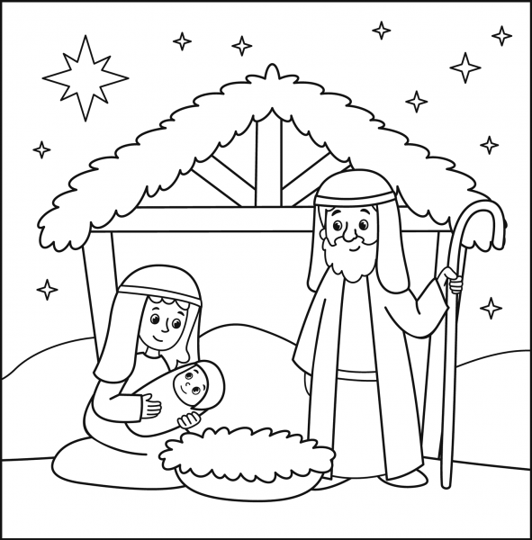 Christmas Nativity coloring page image