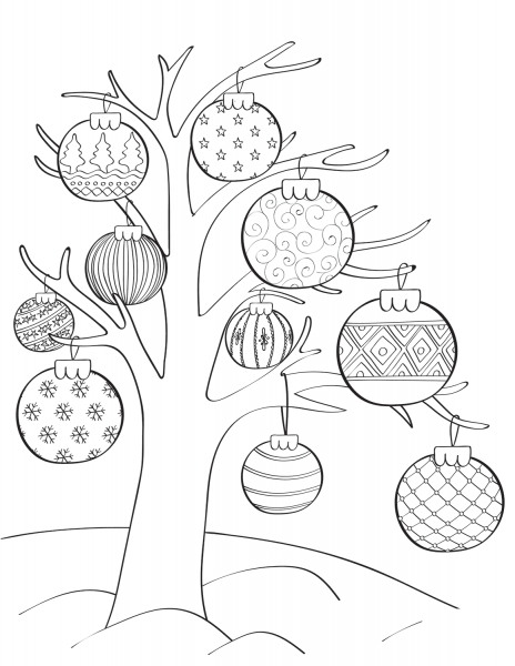 Christmas Ornament on Tree coloring page image