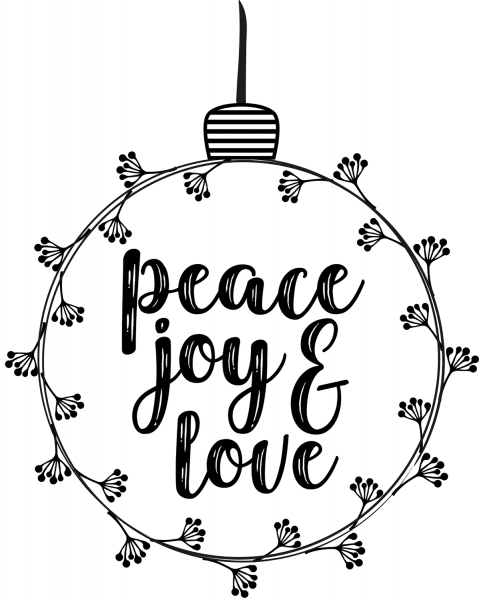 Christmas Ornament Peace Joy & Love coloring page image