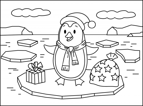 Christmas Penguin coloring page image