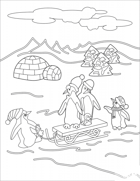Christmas Penguins coloring page image