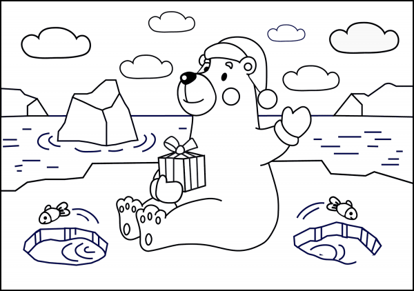 Christmas Polar Bear coloring page image