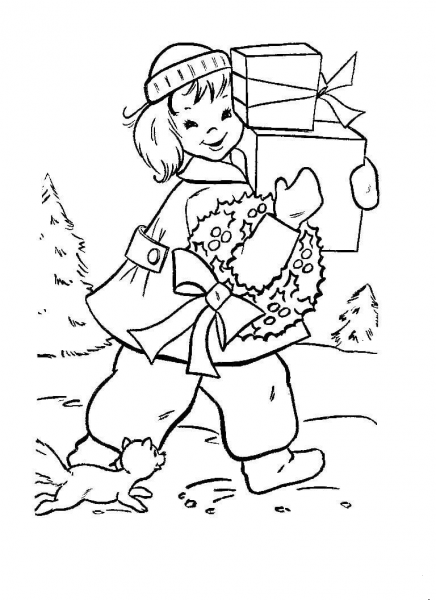 Christmas shopping coloring page image