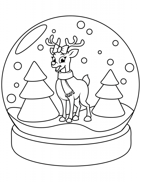Christmas Snow Globe with Reindeer coloring page image