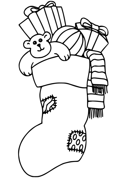 Christmas Stocking Filled with Gifts coloring page image