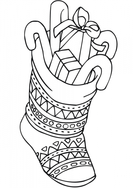 Christmas Stocking with Lots of Gifts coloring page image