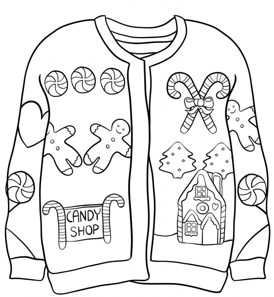 Christmas Sweater with Candy Shop coloring page image