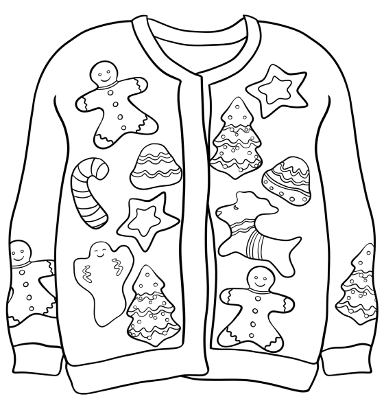 Christmas Sweater with Gingerbreads coloring page image
