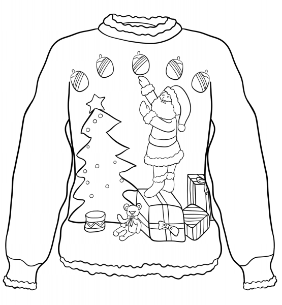 Christmas Sweater with Santa coloring page image