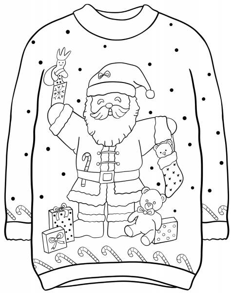 Christmas Sweater with Santa coloring page image