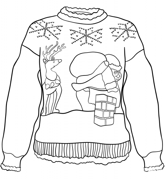 Christmas Sweater with Santa on Rooftop coloring page image
