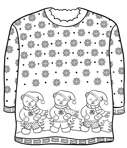 Christmas Sweater with Teddy Bears coloring page image