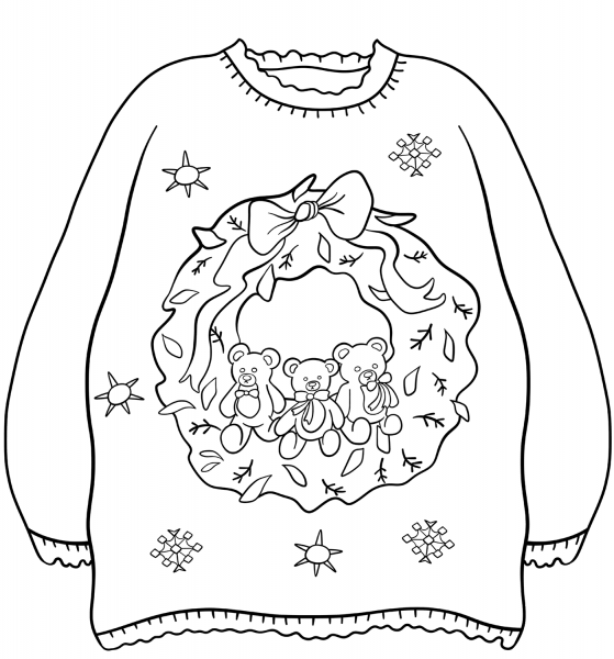 Christmas Sweater with Wreath coloring page image