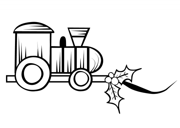 Christmas Train with Holly coloring page image