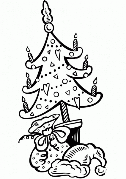Christmas Tree and the Gifts coloring page image
