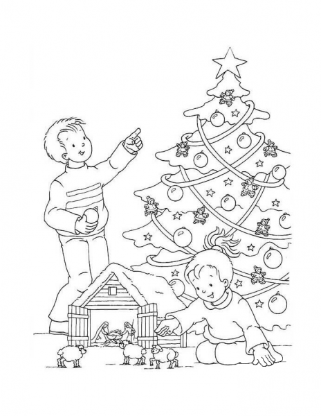 Christmas Tree In the House  coloring page image