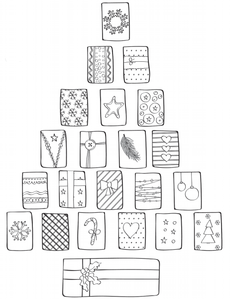 Christmas Tree Made of Presents coloring page image