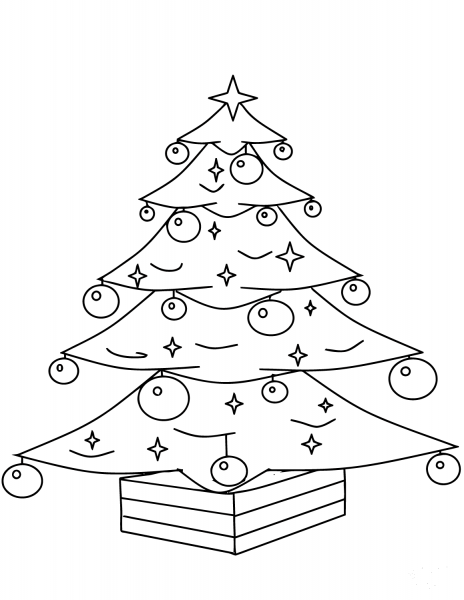 Christmas Tree with Ornaments coloring page image