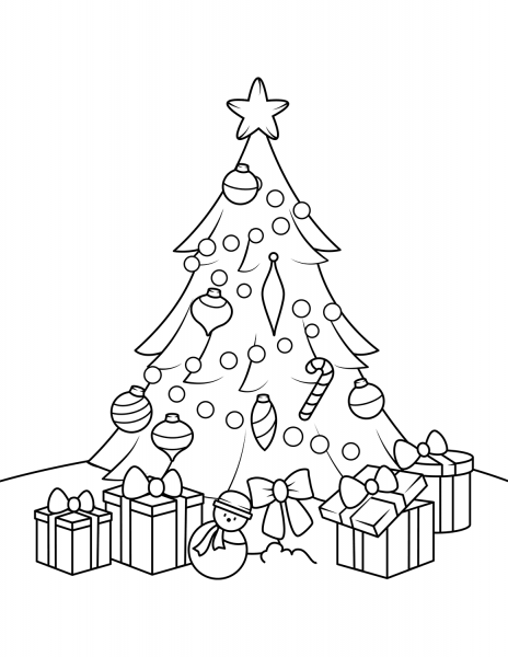 Christmas Tree with Presents coloring page image