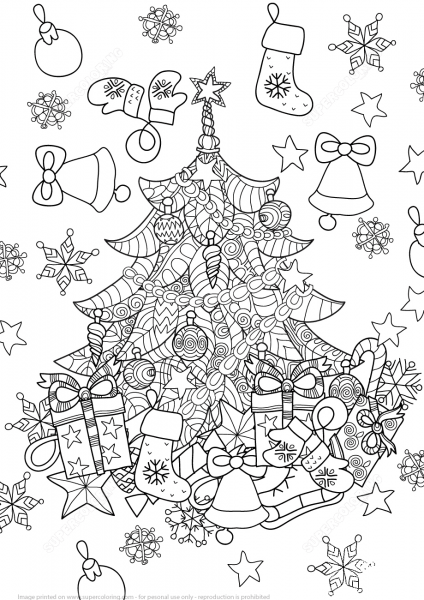 Christmas Tree Zentangle coloring page image