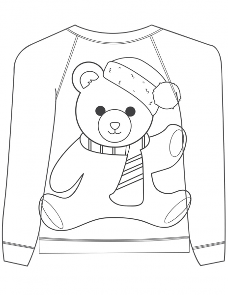 Christmas Ugly Sweater with a Teddy Bear Motif coloring page image