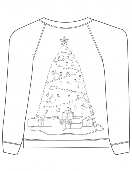 Christmas Ugly Sweater with Christmas Tree Motif coloring page image