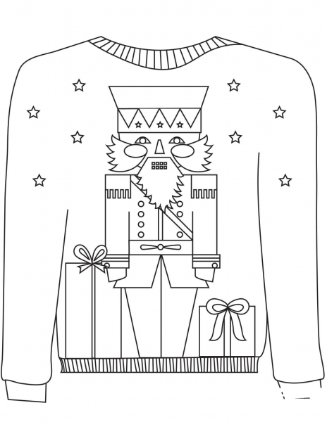 Christmas Ugly Sweater with the Nutcracker Motif coloring page image