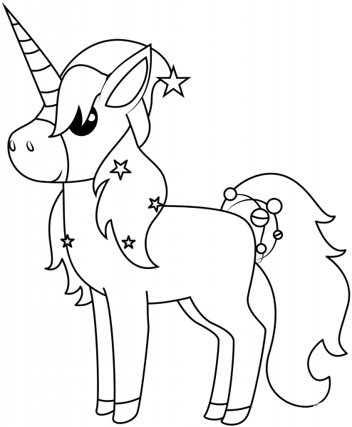 Christmas Unicorn coloring page image