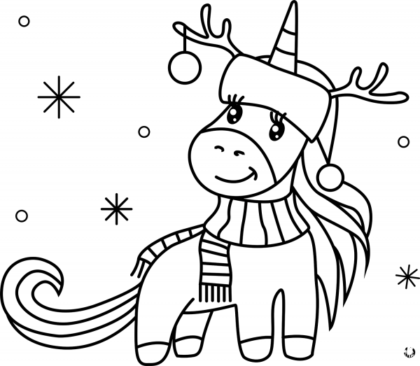 Christmas Unicorn coloring page image