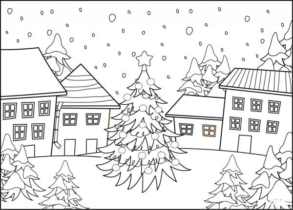 Christmas Village coloring page image