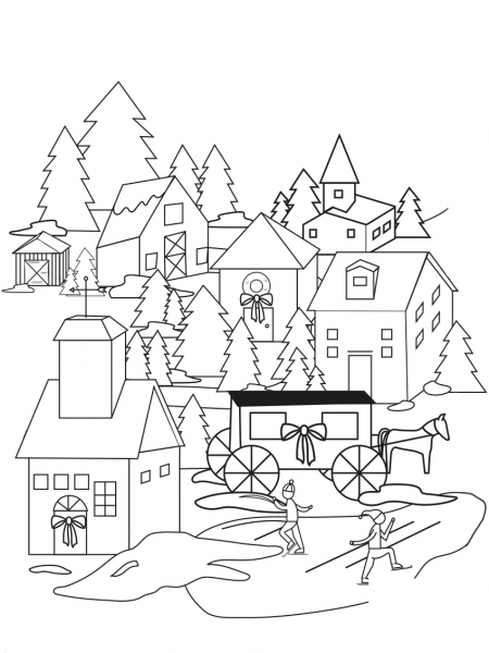 Christmas Village coloring page image