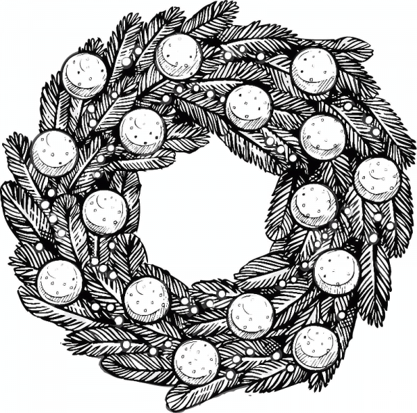 Christmas Wreath coloring page image