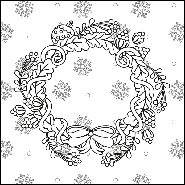 Christmas Wreath coloring page image