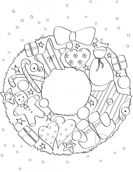 Christmas Wreath coloring page image
