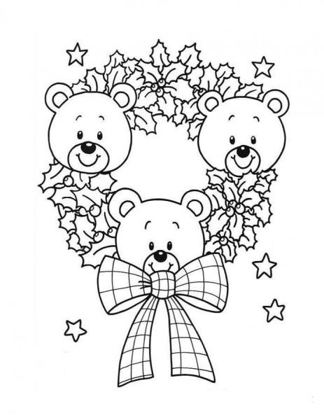 Christmas Wreath Of Teddy Bears coloring page image