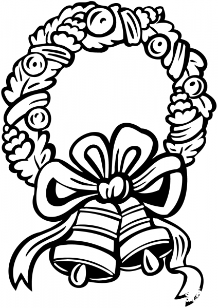 Christmas Wreath with Jingle Bells coloring page image