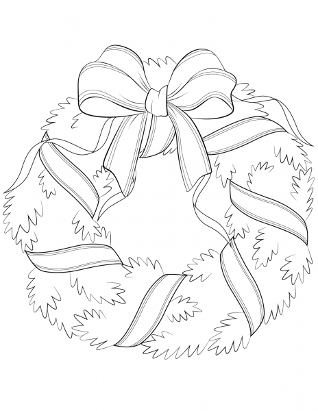 Christmas Wreath with Red Bow coloring page image