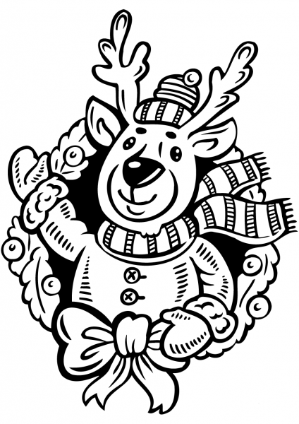 Christmas Wreath with Reindeer coloring page image